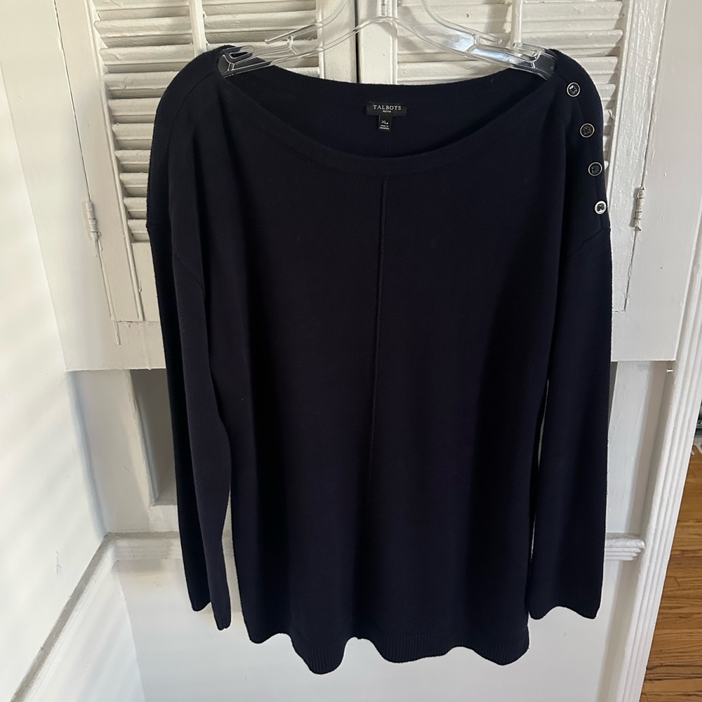 TALBOTS Navy Long Sleeve Sweater with Button Accents